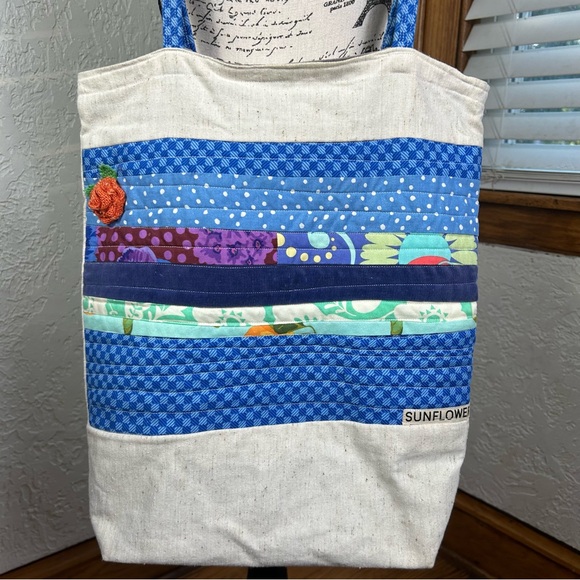 Boho Quilted And Stitched Canvas Art Deco Tote Bag - Picture 4 of 14